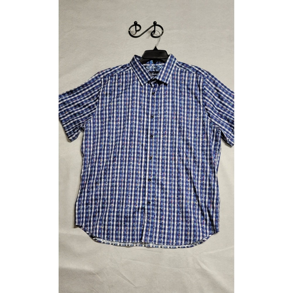 White Blue Checkered SS Robert Graham Button Down Shirt Size XXL